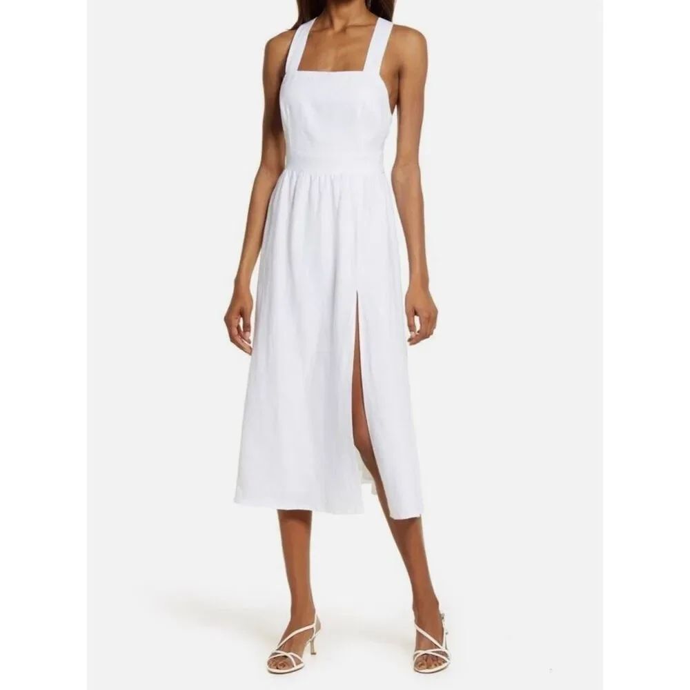 REFORMATION Elara Linen Fit & Flare Midi Dress Size 2 Sleeveless Ivory White